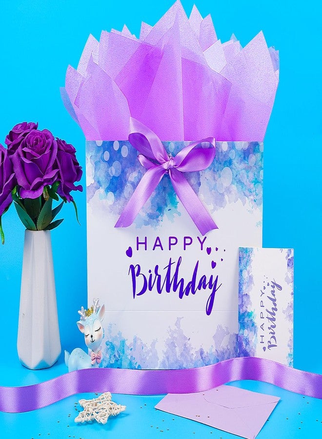 Jaywayang 12.6" Large Purple Happy Birthday Gift Bag with Ribbons, Card and Tissue Papers for Girl Women Birthday Party. - Image 3